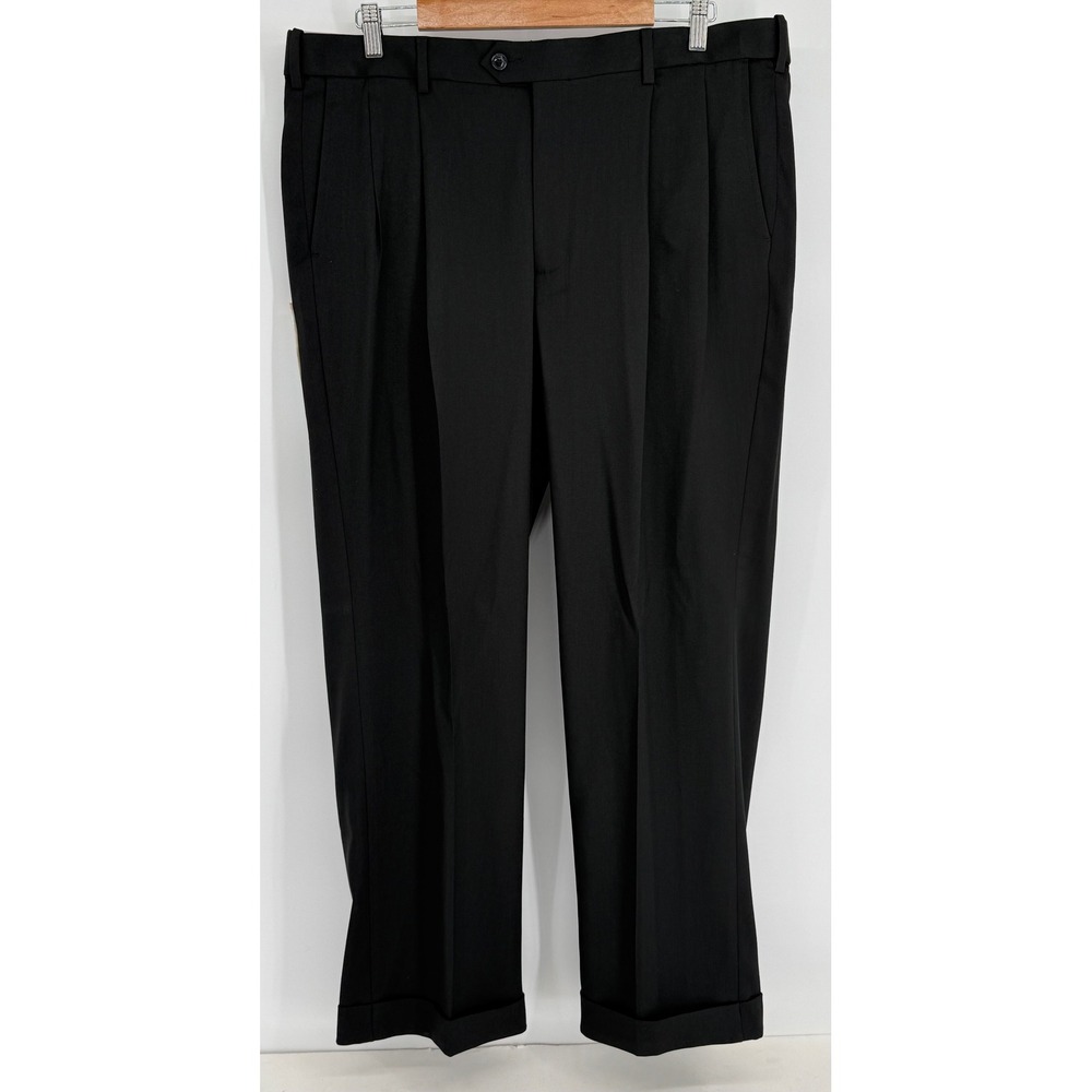 Savane Mens Travel Black Double Pleated Flex Waist‎ Pants Sz 38x29 NEW